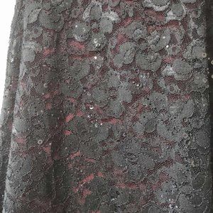 Black Sequin Lace Over Taffeta Strapless Dress